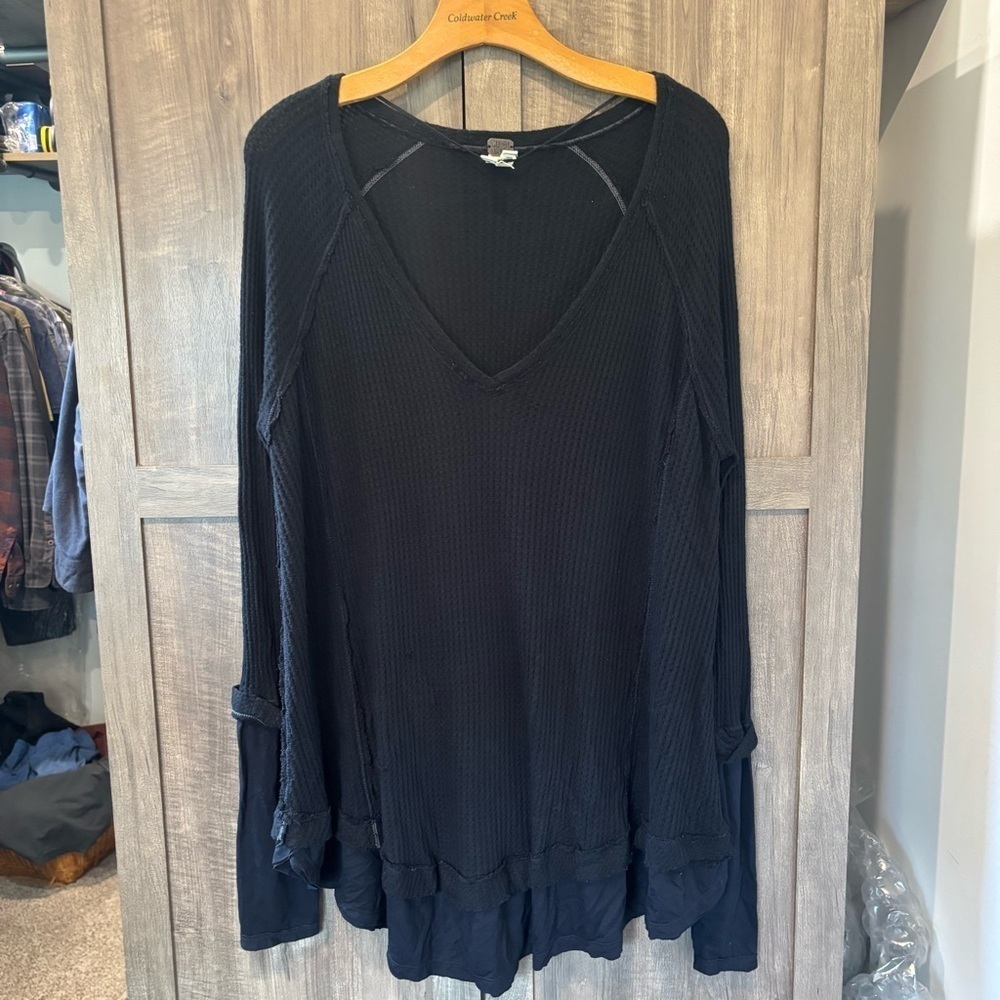 We The Free People small Catalina Thermal Top Oversized Boho Black - Picture 2 of 12